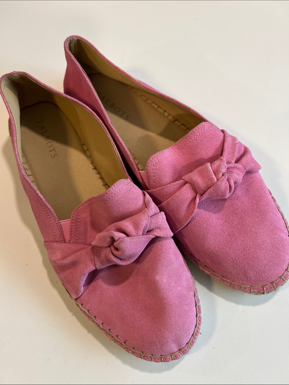 Talbots - 10, Pink Suede Knot Espadrille Loafers, slip on, flats, classic